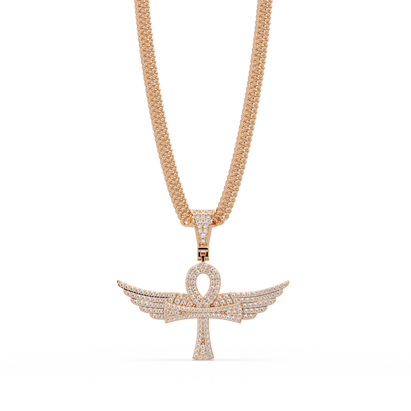 0.66 ct Winged Ankh Diamond Pendant Necklace | 14K Gold |