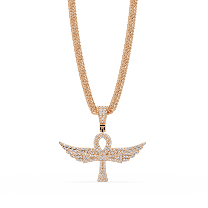 Winged Ankh Diamond Pendant Necklace
