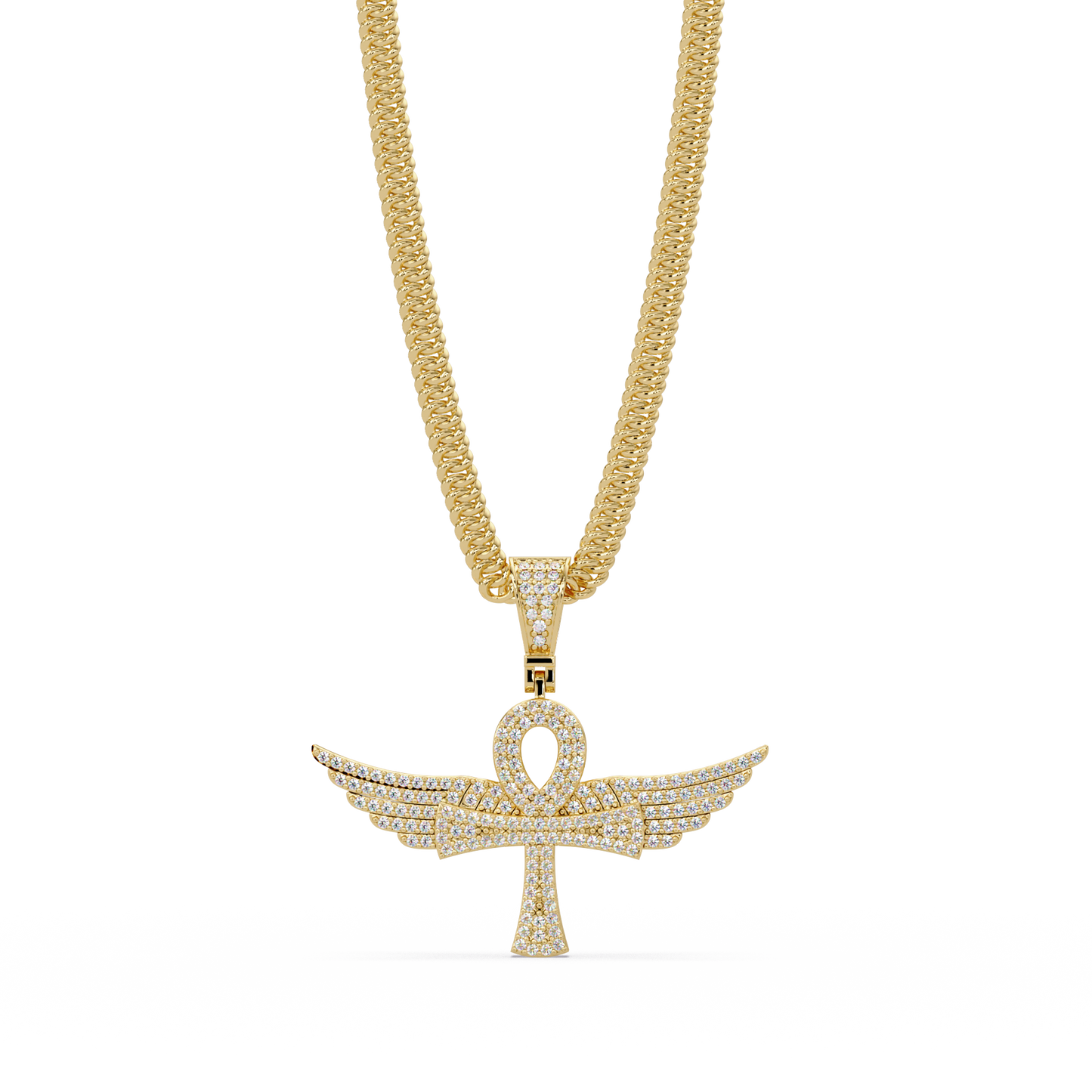 0.66 ct Winged Ankh Diamond Pendant Necklace | 14K Gold |