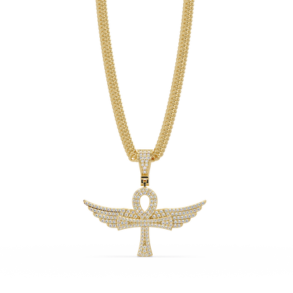 Winged Ankh Diamond Pendant Necklace
