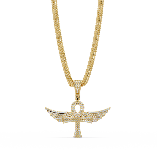 0.66 ct Winged Ankh Diamond Pendant Necklace | 14K Gold |