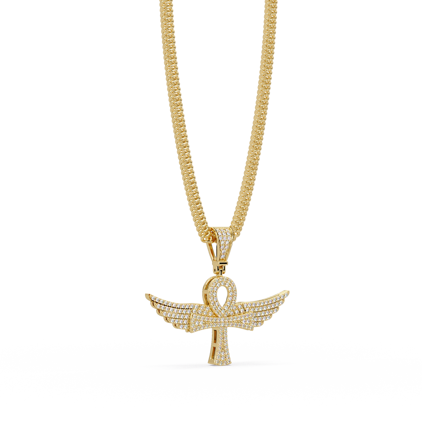 0.66 ct Winged Ankh Diamond Pendant Necklace | 14K Gold |