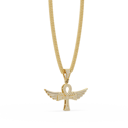 Winged Ankh Diamond Pendant Necklace