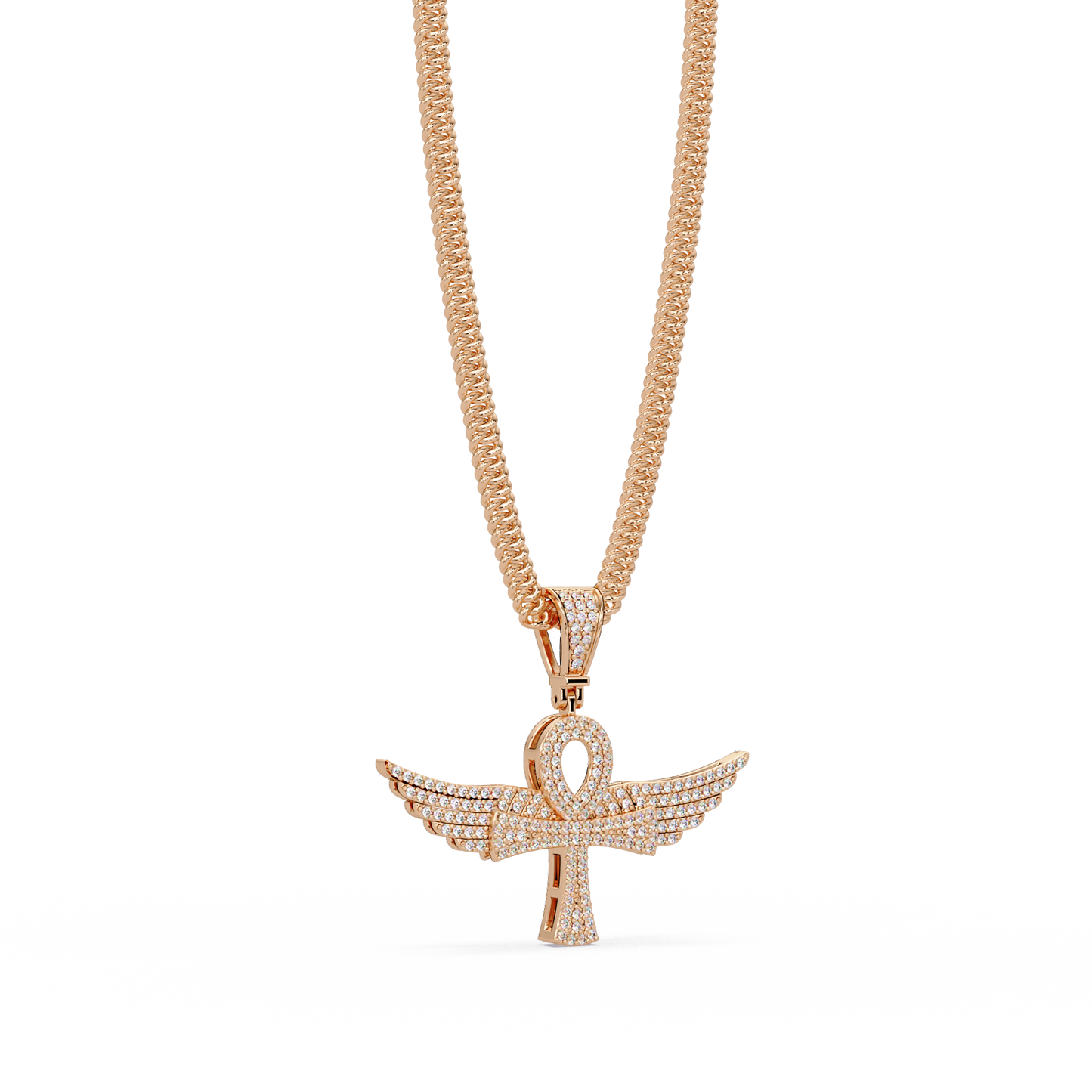 0.66 ct Winged Ankh Diamond Pendant Necklace | 14K Gold |