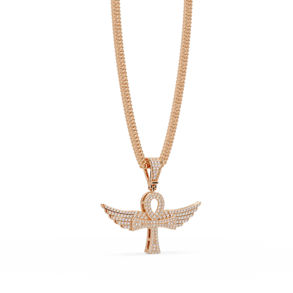 Winged Ankh Diamond Pendant Necklace