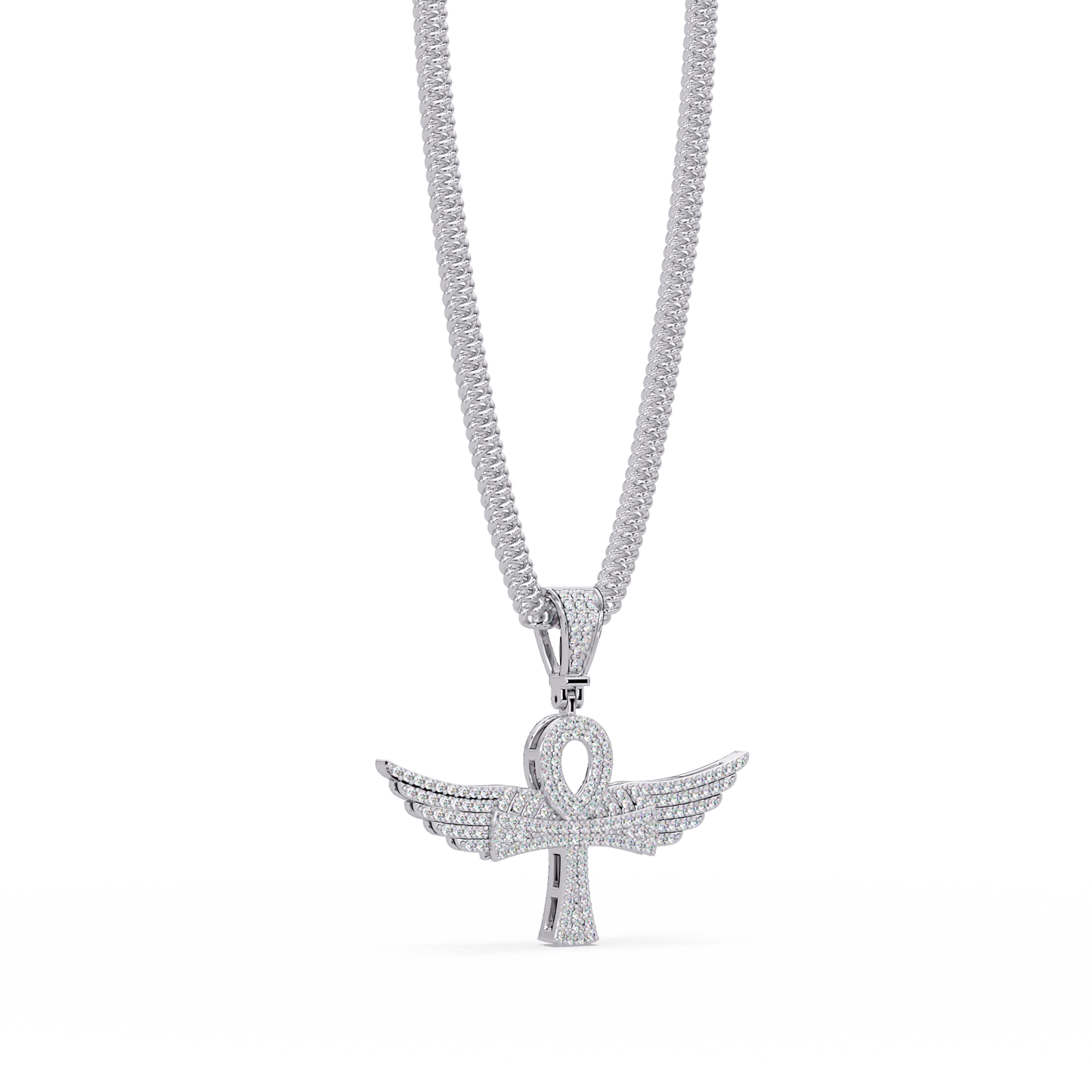 0.66 ct Winged Ankh Diamond Pendant Necklace | 14K Gold |