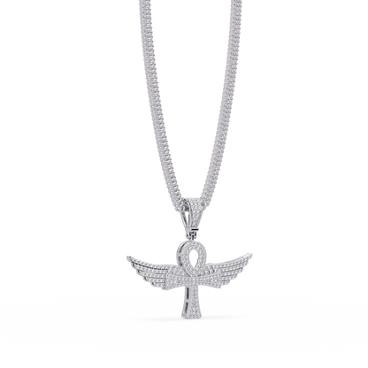 Winged Ankh Diamond Pendant Necklace