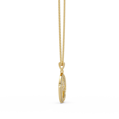Tri-Star Circle Diamond Pendant Necklace