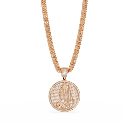 Praying Hands Medallion Diamond Pendant Necklace