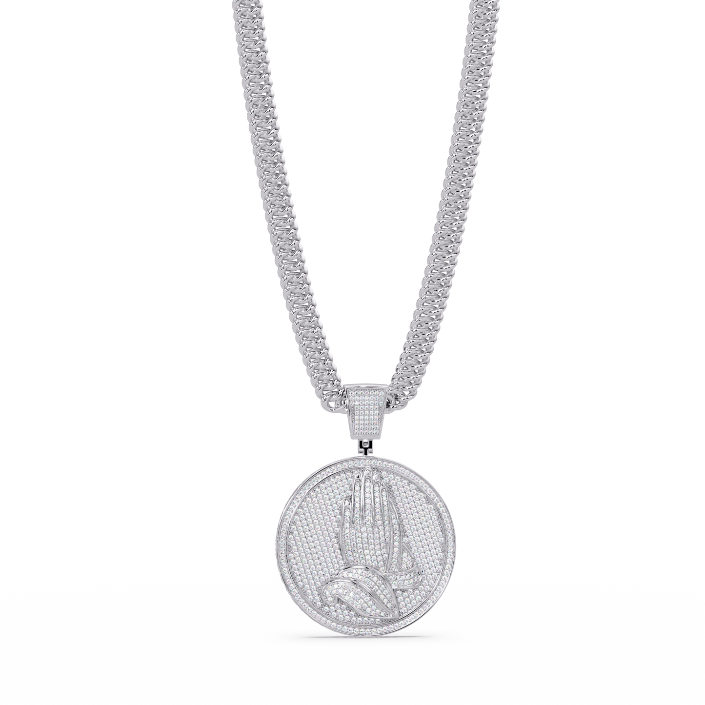 3.40 ct Praying Hands Medallion Diamond Pendant Necklace | 14K Gold |