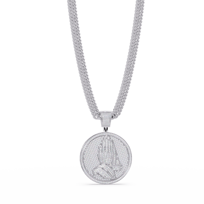 Praying Hands Medallion Diamond Pendant Necklace