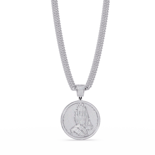 3.40 ct Praying Hands Medallion Diamond Pendant Necklace | 14K Gold |