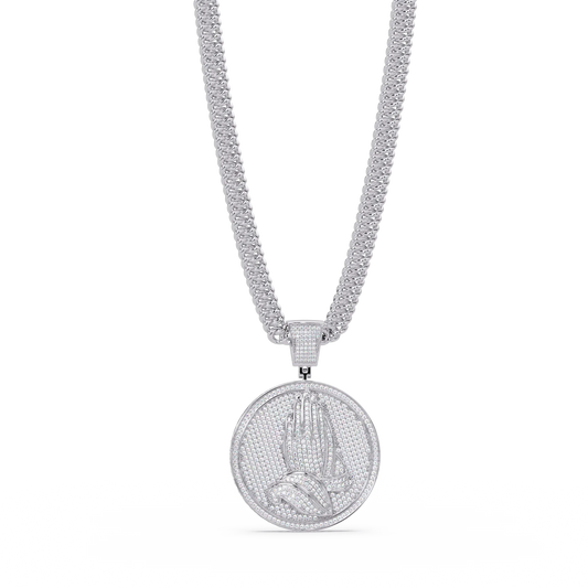 Praying Hands Medallion Diamond Pendant Necklace
