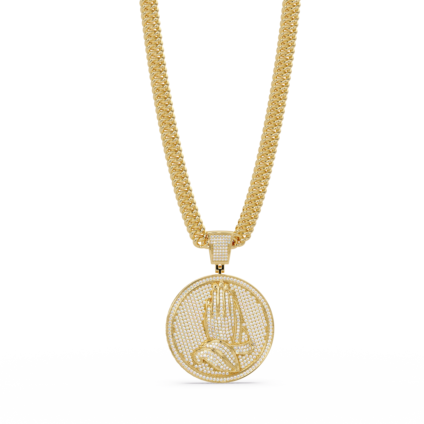 3.40 ct Praying Hands Medallion Diamond Pendant Necklace | 14K Gold |