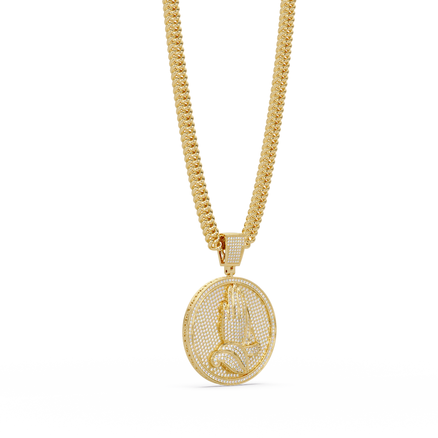 3.40 ct Praying Hands Medallion Diamond Pendant Necklace | 14K Gold |