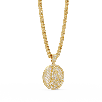 Praying Hands Medallion Diamond Pendant Necklace