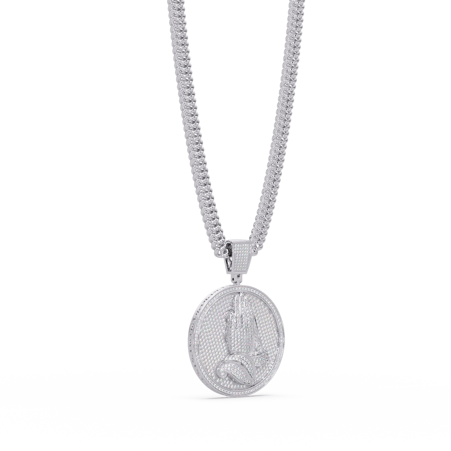 3.40 ct Praying Hands Medallion Diamond Pendant Necklace | 14K Gold |