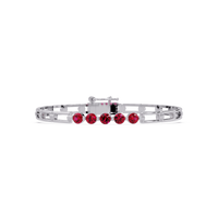 Five-stone round gemstone open-link bracelet in White gold with red stones