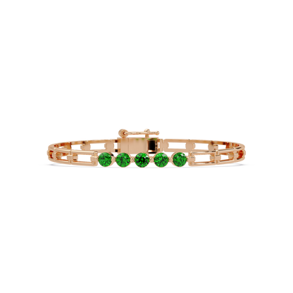 Five-stone round gemstone open-link bracelet in Rose gold with green stones