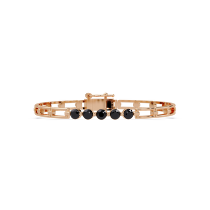Five-stone round gemstone open-link bracelet in Rose gold with onyx stones