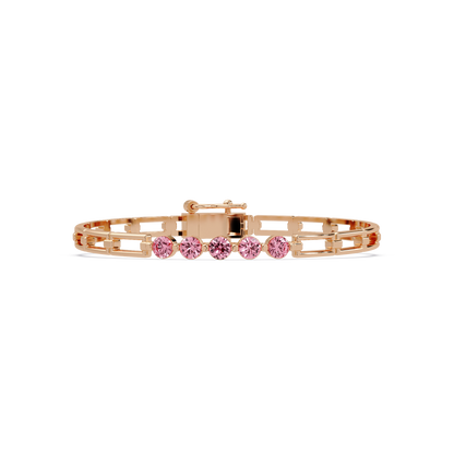 Five-stone round gemstone open-link bracelet in Rose gold with pink stones