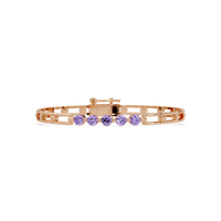 Five-stone round gemstone open-link bracelet in Rose gold with purple stones