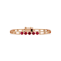 Five-stone round gemstone open-link bracelet in Rose gold with red stones