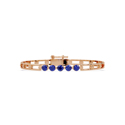 Five-stone round gemstone open-link bracelet in Rose gold with sapphire stones
