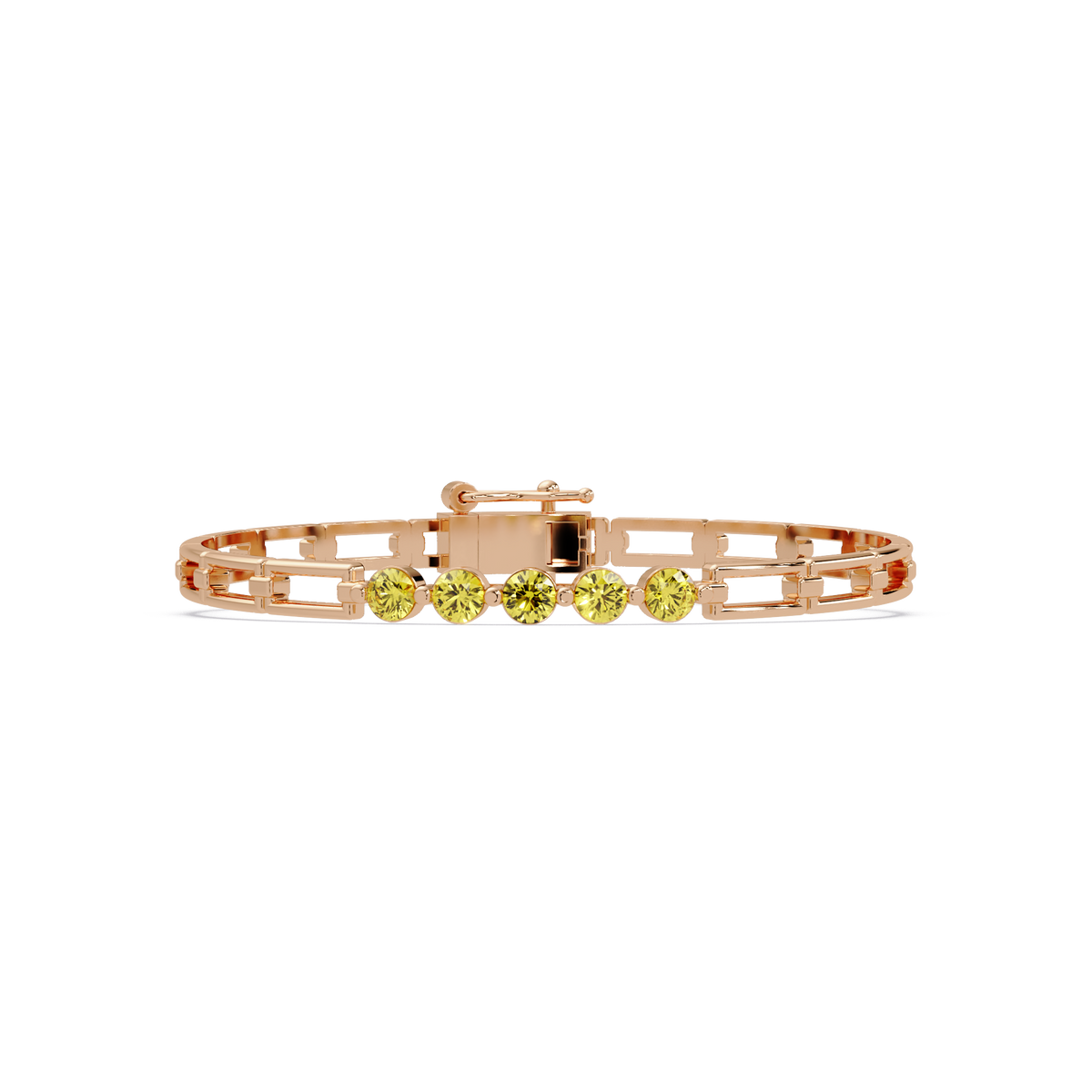 Five-stone round gemstone open-link bracelet in Rose gold with yellow stones