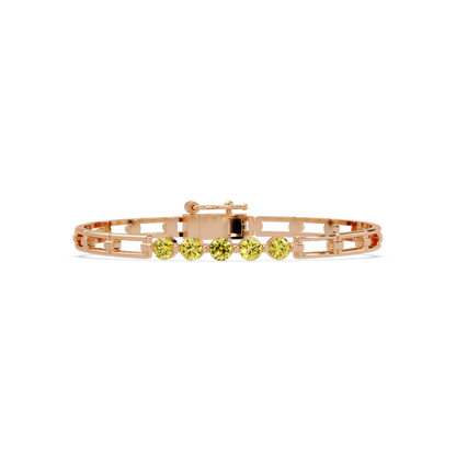 Five-stone round gemstone open-link bracelet in Rose gold with yellow stones