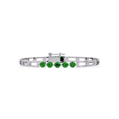 Five-stone round gemstone open-link bracelet in White gold with green stones