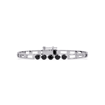 Five-stone round gemstone open-link bracelet in White gold with onyx stones