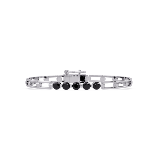 Five-stone round gemstone open-link bracelet in White gold with onyx stones