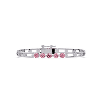 Five-stone round gemstone open-link bracelet in White gold with pink stones