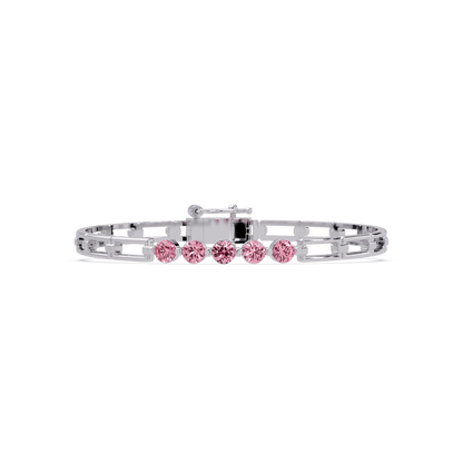 Five-stone round gemstone open-link bracelet in White gold with pink stones