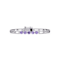 Five-stone round gemstone open-link bracelet in White gold with purple stones