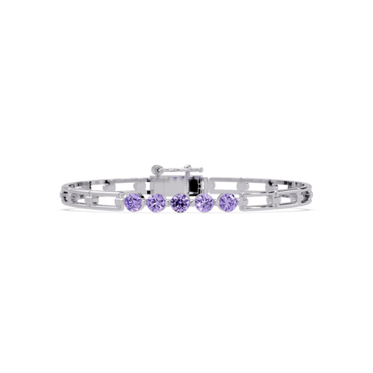 Five-stone round gemstone open-link bracelet in White gold with purple stones