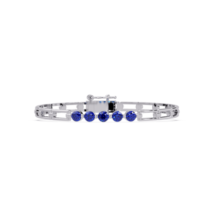 Five-stone round gemstone open-link bracelet in White gold with sapphire stones