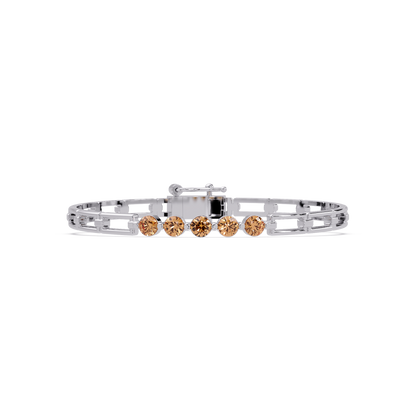 Five-stone round gemstone open-link bracelet in White gold with topaz stones
