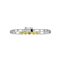Five-stone round gemstone open-link bracelet in White gold with yellow stones
