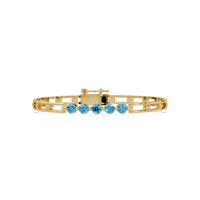Five-stone round gemstone open-link bracelet in Yellow gold with aquamarine stones