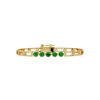 Five-stone round gemstone open-link bracelet in Yellow gold with green stones