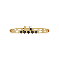 Five-stone round gemstone open-link bracelet in Yellow gold with onyx stones