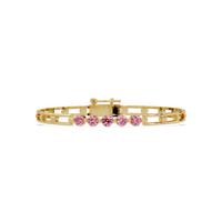 Five-stone round gemstone open-link bracelet in Yellow gold with pink stones