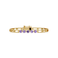 Five-stone round gemstone open-link bracelet in Yellow gold with purple stones