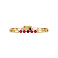 Five-stone round gemstone open-link bracelet in Yellow gold with red stones