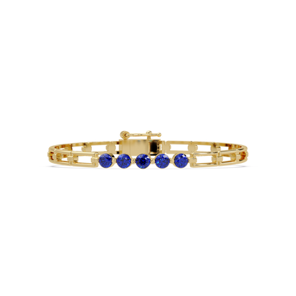 Five-stone round gemstone open-link bracelet in Yellow gold with sapphire stones