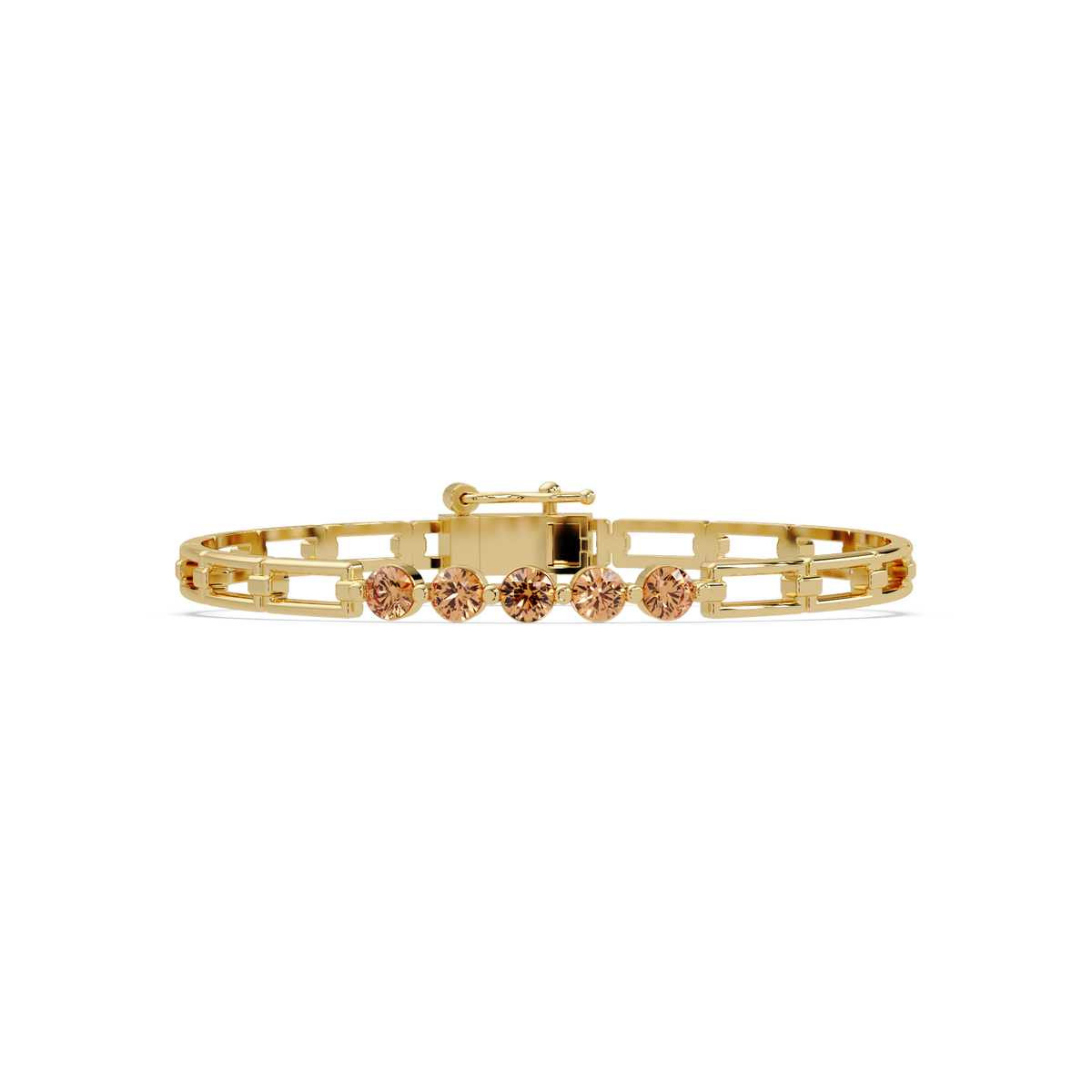 Five-stone round gemstone open-link bracelet in Yellow gold with topaz stones