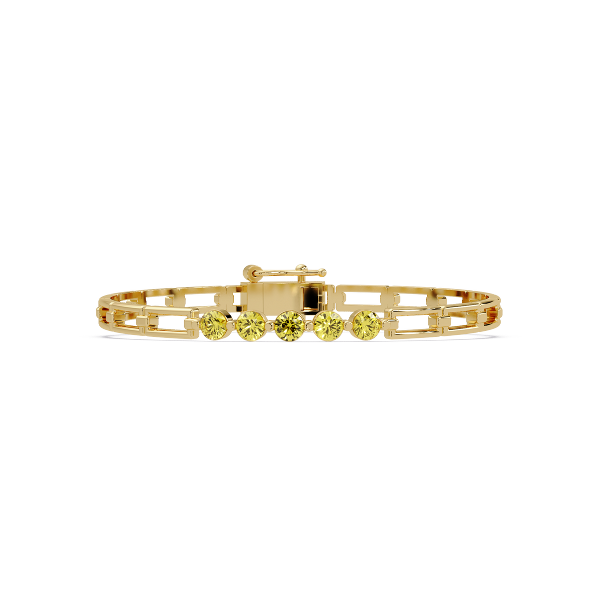 Five-stone round gemstone open-link bracelet in Yellow gold with yellow stones