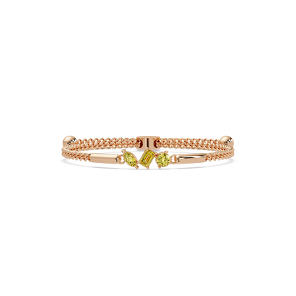 Three-stone mixed-cut colorstone hinged bangle in rose gold with yellow stones